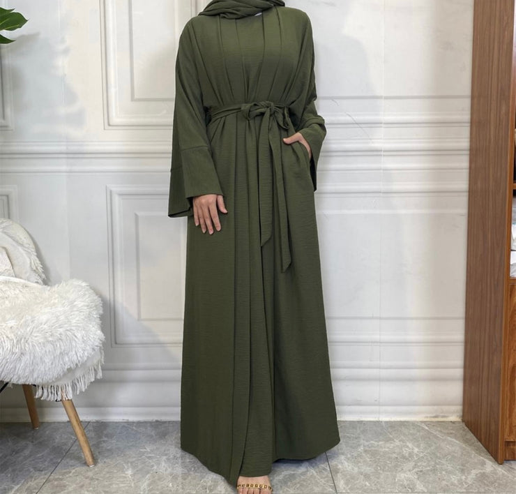 Two Piece Abaya Set-Deep Olive