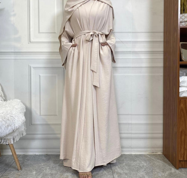 Two Piece Abaya Set-Cream