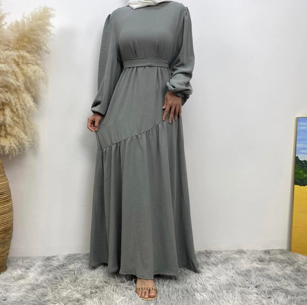 Front Ruffle Abaya-Gray