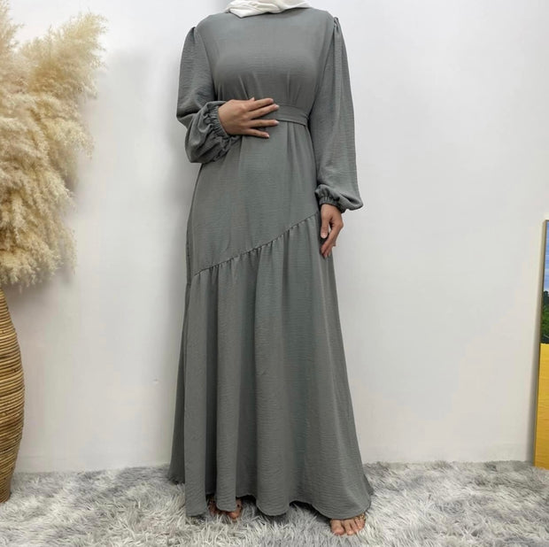 Front Ruffle Abaya-Gray