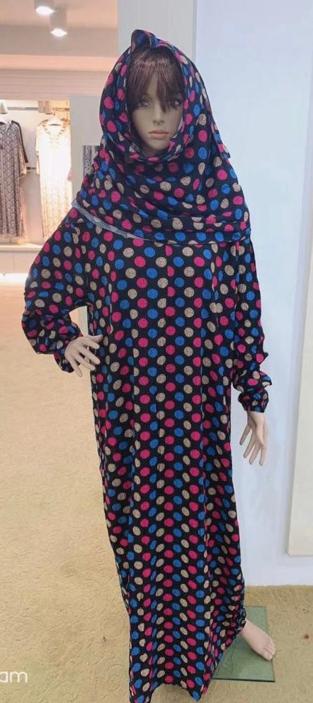 Prayer Dress with Attached Hijab - Polka Dot