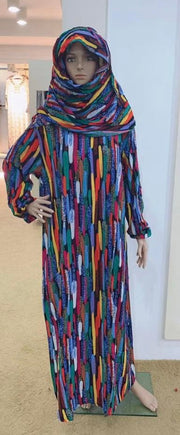 Prayer Dress with Attached Hijab - Colorful