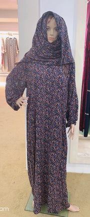 Prayer Dress with Attached Hijab - Navy Floral