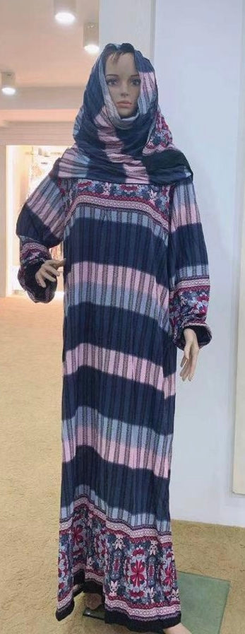Prayer Dress with Attached Hijab - Pink Print